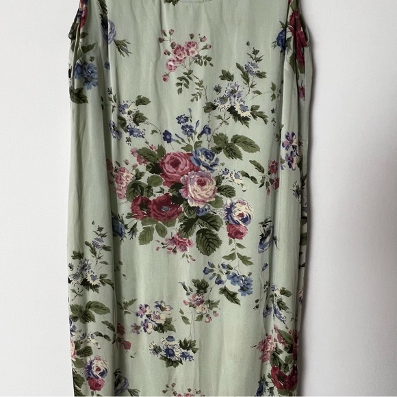 Vintage 90s Mint Floral Midi Dress with Side Slits - Picture 6 of 8